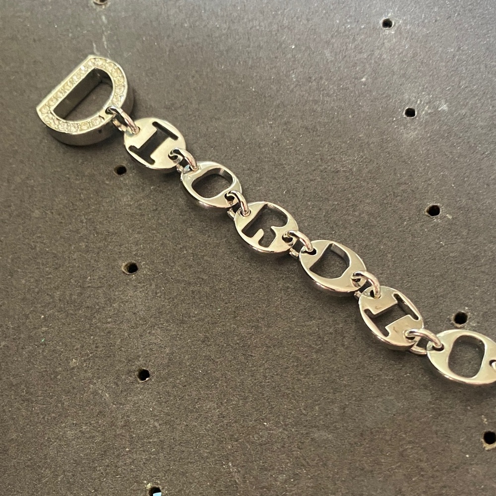 Dior Silver-Tone Crystal 'CD' Link Charm Bracelet - Picture 3 of 6
